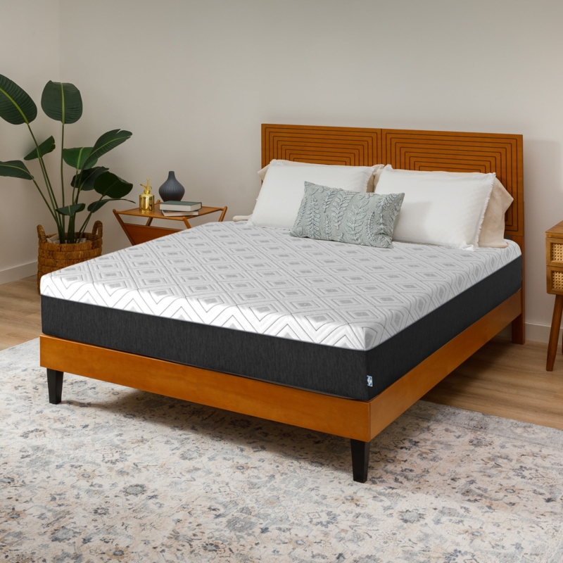 Mattress with Piped Perimeter Trim, Thick Profile, Charcoal Grey Sides