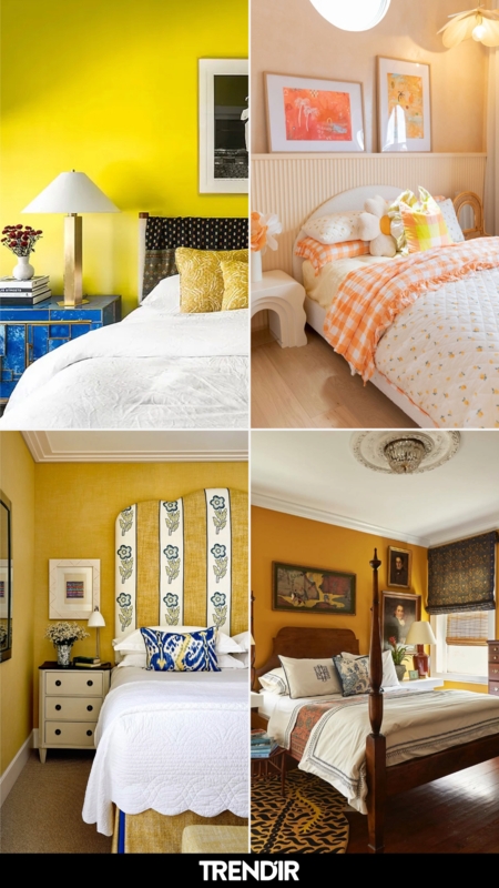 Maximalist Bedroom Collage with Yellow Walls and Bold Patterns