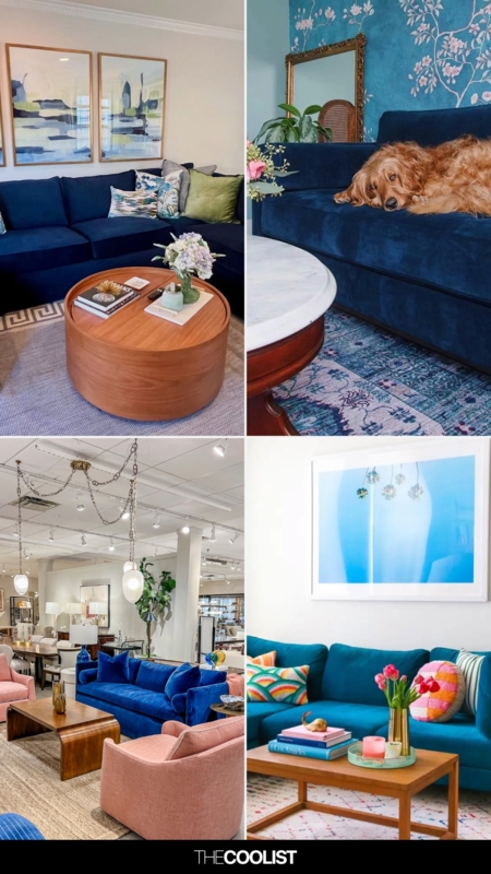 Maximalist Blue Sofa Moodboard with Mixed Decor Styles