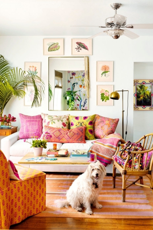 Maximalist Bohemian Living Room Layout With Vibrant Patterns