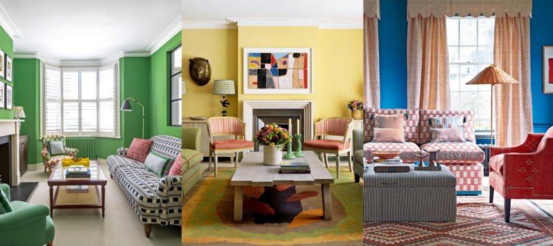 Maximalist Living Room Collage featuring Bold Wall Colors and Patterns