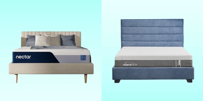 Memory Foam Mattress Dark Wood Contrast Frame, Neutral Bedding