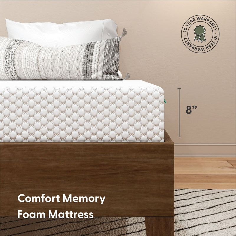Memory Foam Mattress Natural Wood Frame Styling, Textured Cover Design