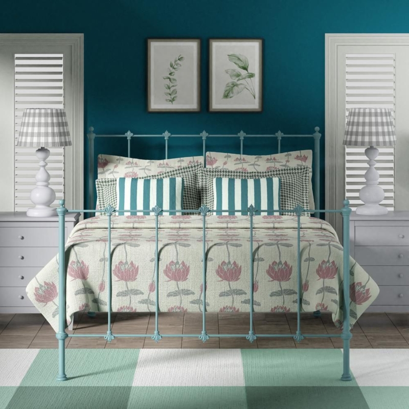 Metal Bed Frame in Cottage Style Bedroom with Botanical Decor