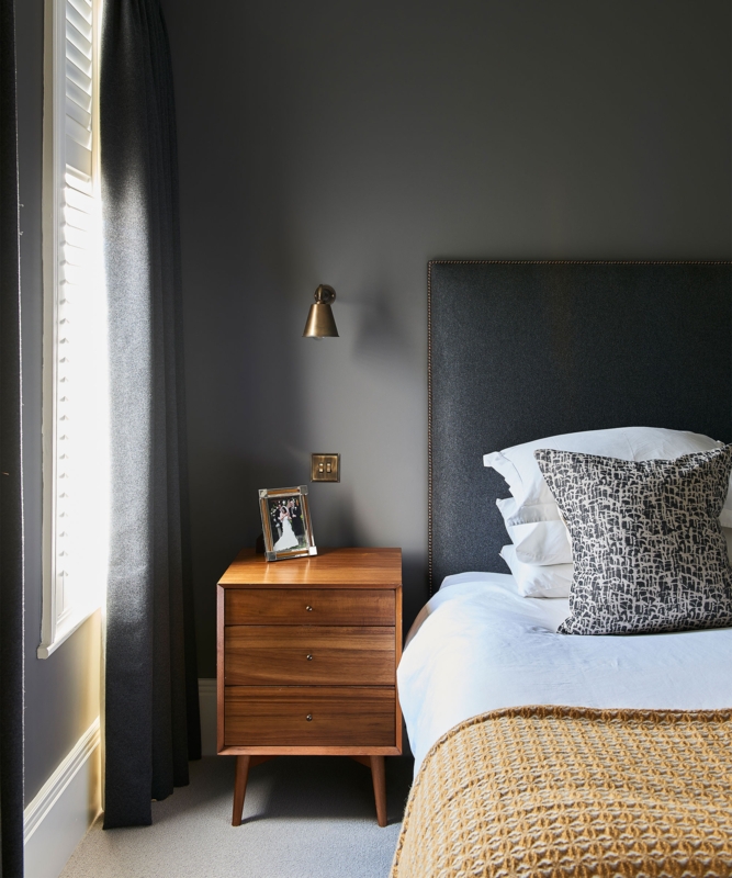 Mid-Century Brass Wall Sconce Charcoal Grey Walls Tapered Legs
