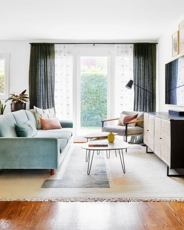 Mid-Century Sofa with Cane Panel Sideboard and Hairpin Legs
