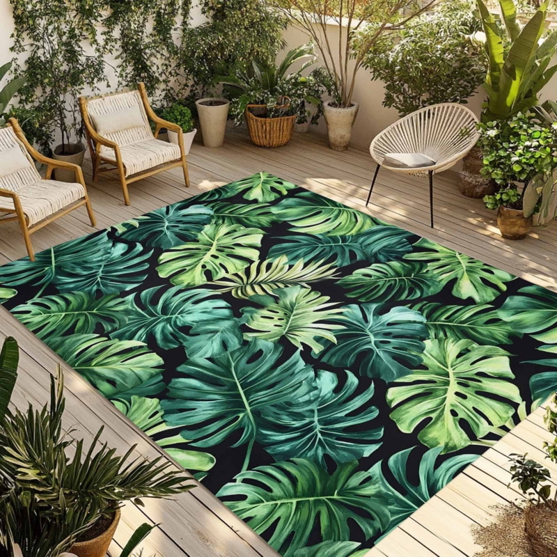 Minimalist Area Rug Oversized Palm Leaf Print Vibrant Green