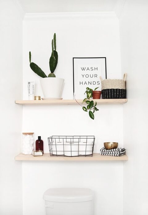 Minimalist Bathroom Wall Storage: Neutral Vignette Styling