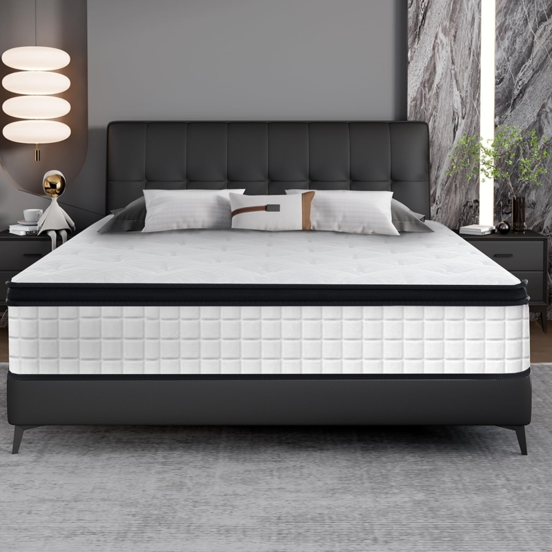 Minimalist Bed Frame with Mattress Contrast Ribbed Side Panels 12 Inch Queen