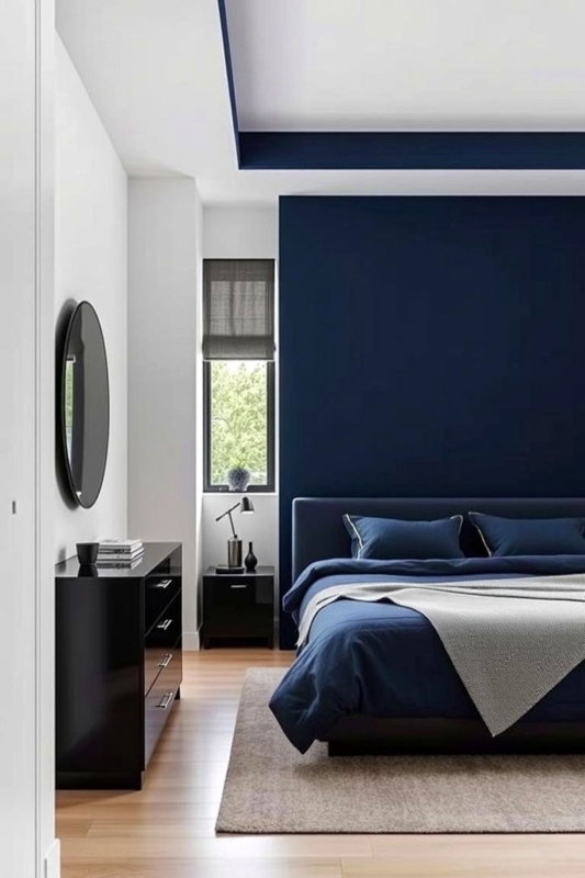Minimalist Bedroom Decor with Glossy Black Dresser