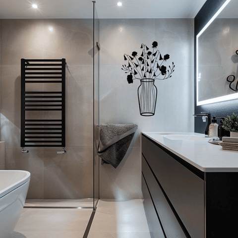 Minimalist Black Metal Silhouette Wall Art for Modern Bathroom