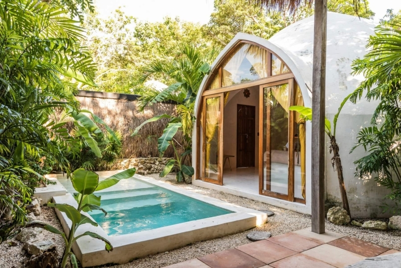 Minimalist Plunge Pool in Lush Tropical Dome Garden