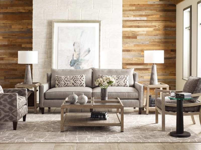 Mixed Pattern Accent Chairs Against a Rustic Wood Plank Wall