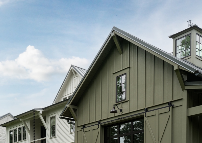 Mixed Siding Color Palette: Olive Green and White Farmhouse