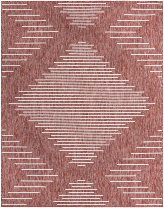 Modern Area Rug Abstract Distressed Terracotta Low Pile Flatweave Patio
