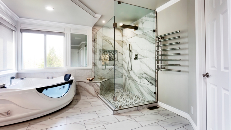 Modern Bathroom with Jetted Tub & Heated Towel Rack