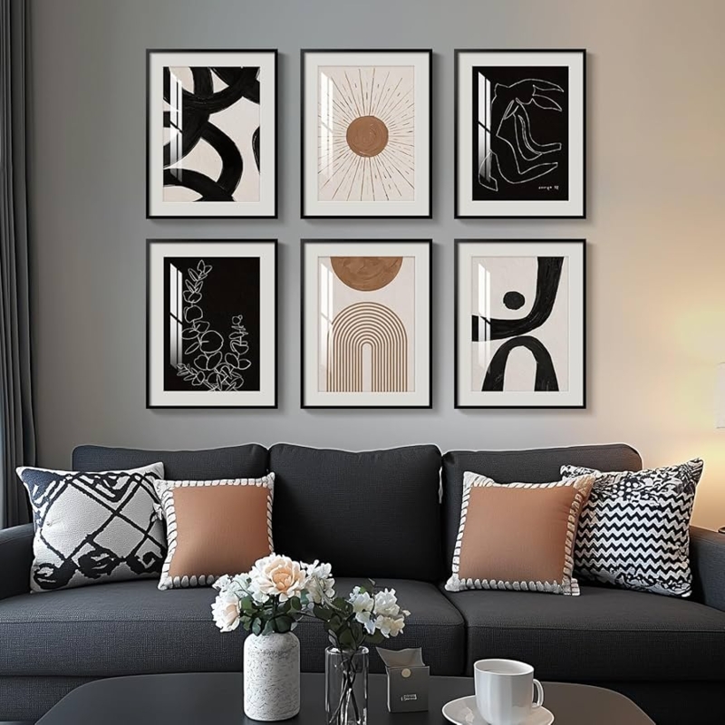 Modern Boho Gallery Wall Set: Coordinated Six Piece Art Arrangement