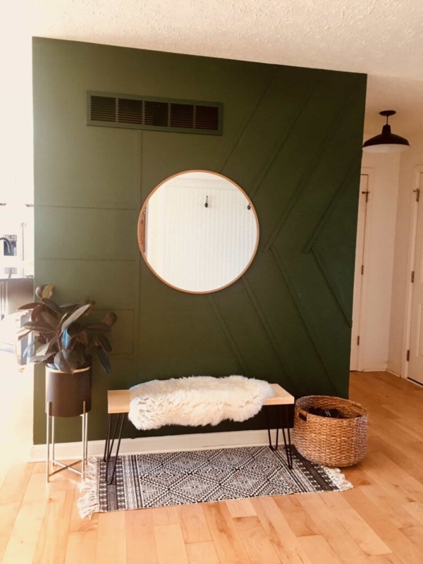 Modern Entryway Bench with Hairpin Legs and Geometric Molding
