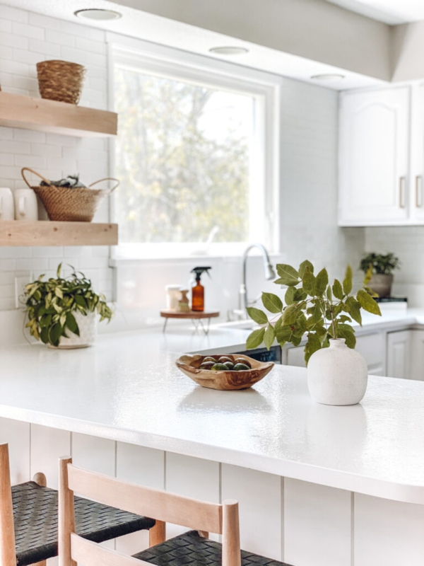 Modern Farmhouse Kitchen featuring Light Wood Floating Shelves