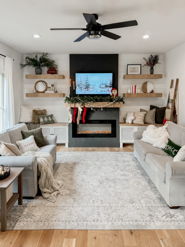 Modern Farmhouse Living Room With Shiplap Fireplace Wall
