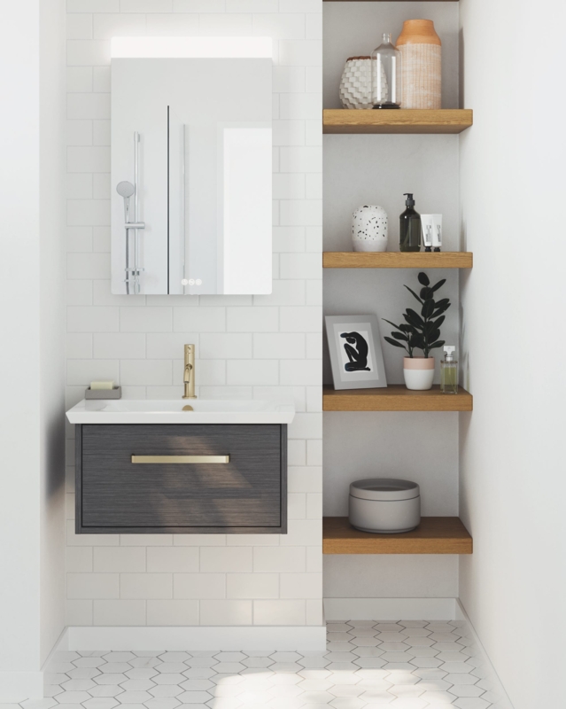 Modern Floating Charcoal Vanity with Recessed Niche Shelves