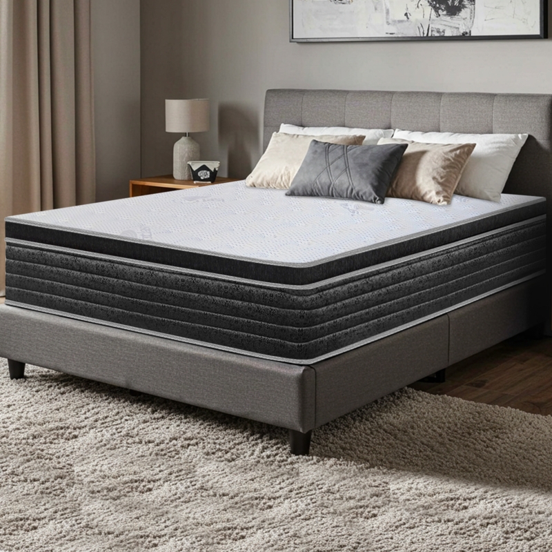 Modern Hybrid Mattress Bedroom Design Thick Profile Contrast Navy Sides