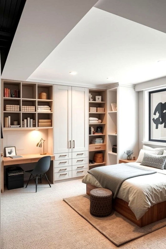 Modern Multi-Functional Bedroom with Built-In Wall Unit and Desk
