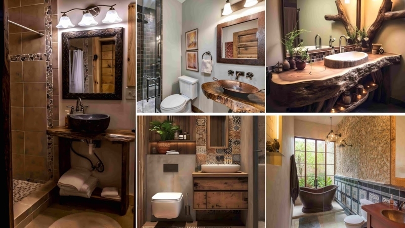 Modern Rustic Bathroom Design with Rustic Industrial Lighting