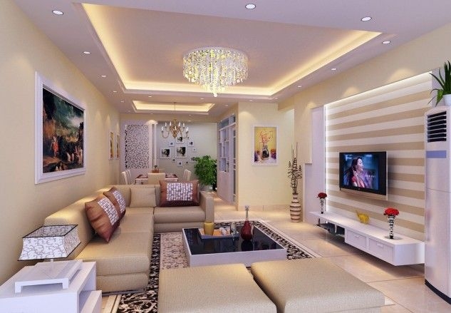 Modern Tray Ceiling Living Room Layered Cove Lighting