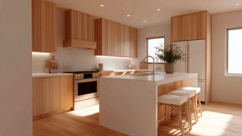 Modern Wood Kitchen Island Design with Seamless Cabinetry