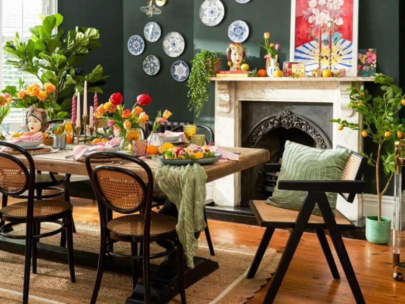 Moody Maximalist Dining: Forest Green Walls & Wall Plate Gallery