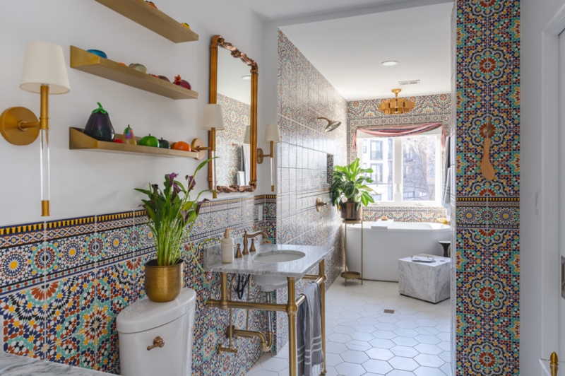 Moroccan Hammam Style Bathroom Remodel with Geometric Tiles