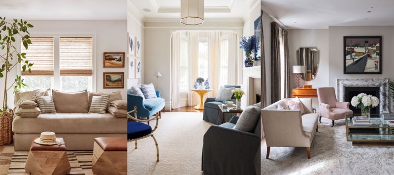 Multi-Panel Collage of Neutral Living Room Color Schemes and Decor