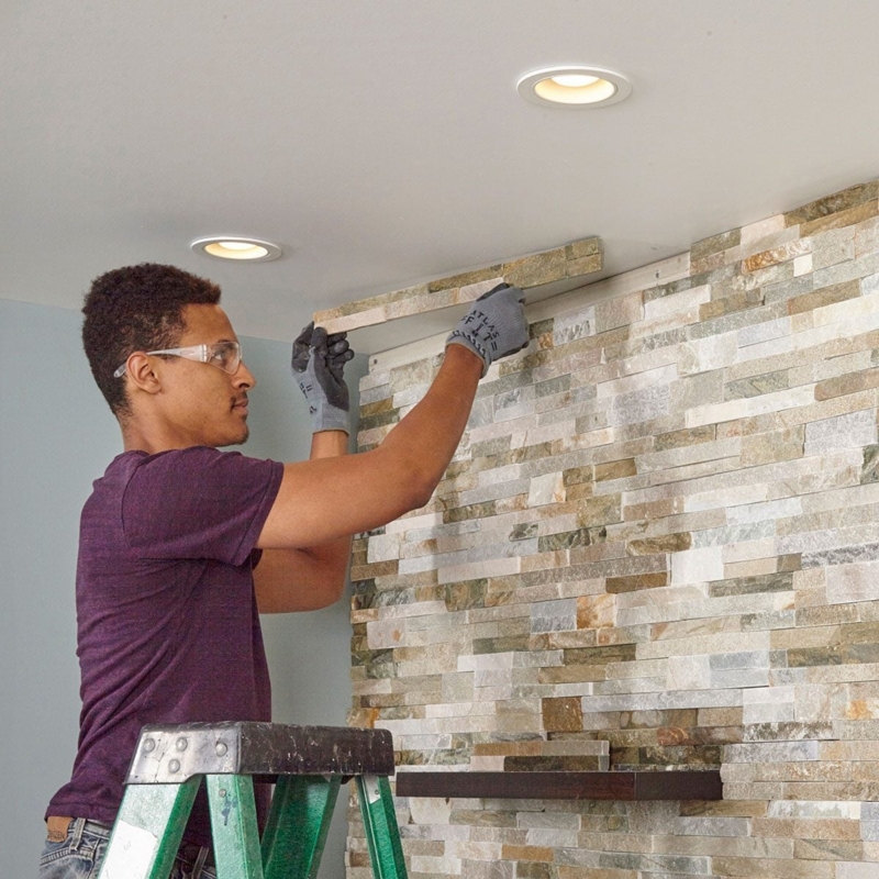 Multi-Tonal Ledger Stone Panels Installation for Textured Faux Stone Wall