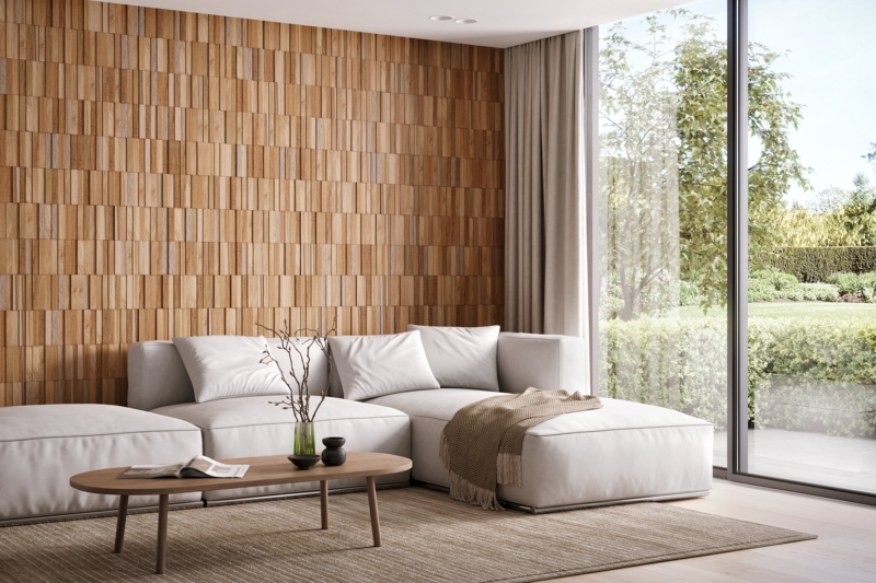 Multi-Tonal Vertical Wood Slat Paneling, Matte Finish
