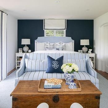 Nautical Style Master Bedroom with Periwinkle Headboard Design Ideas