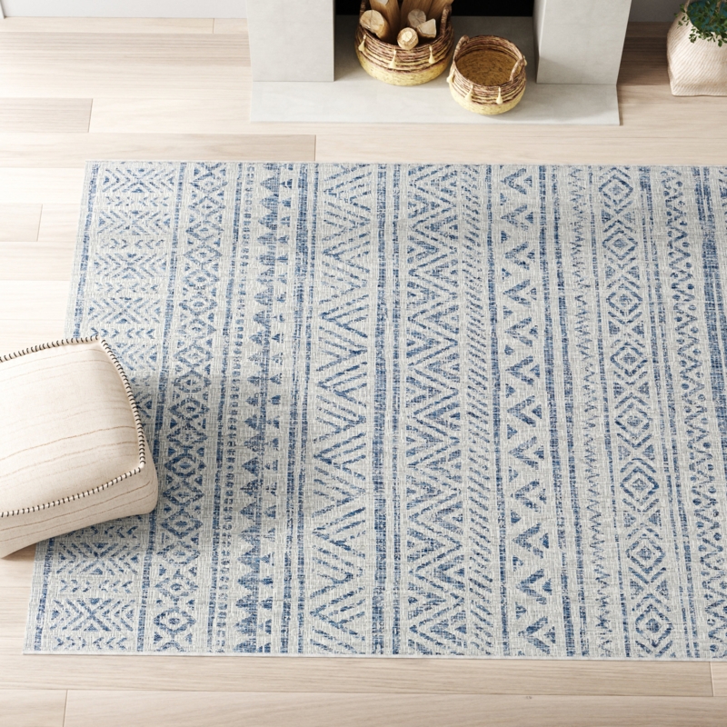 Navy Blue and Gray Chevron Indoor Outdoor Area Rug Coastal.