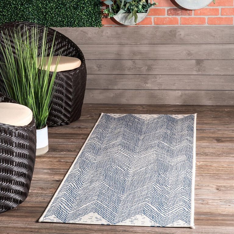 Navy Blue Chevron Indoor Outdoor Area Rug Flatweave Coastal.