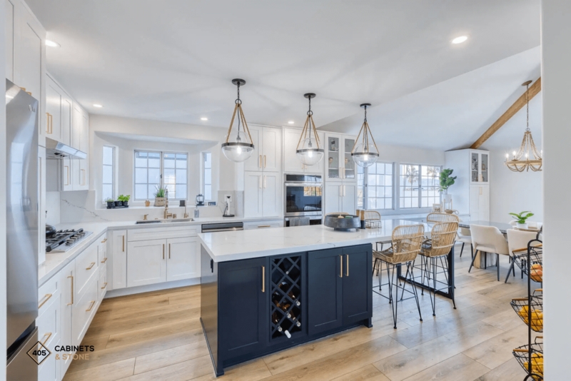 Navy Blue Kitchen Island Ideas with Built-In Wine Storage