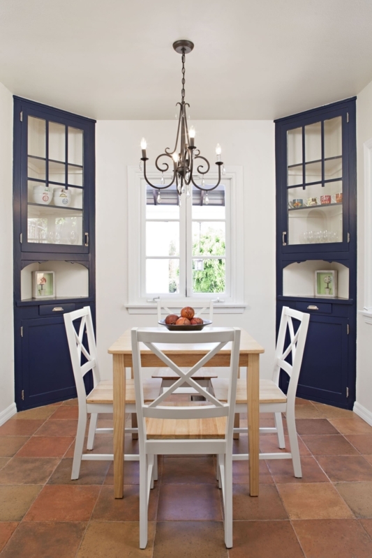 Navy Corner Cabinets in a Coastal Dining Nook