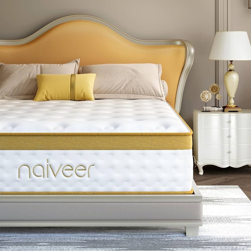 Navy Side Hybrid Mattress, Quilted Geometric Top