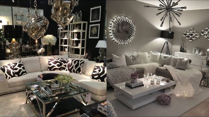 Neutral Monochrome Lounge Decor: High-Shine Metallic Accents