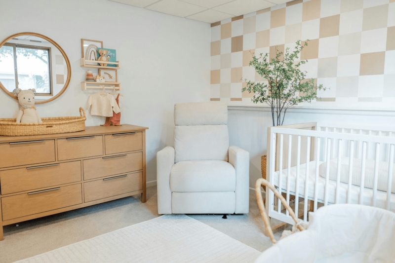 Neutral Nursery Design: Beige & White Checkered Accent Wall
