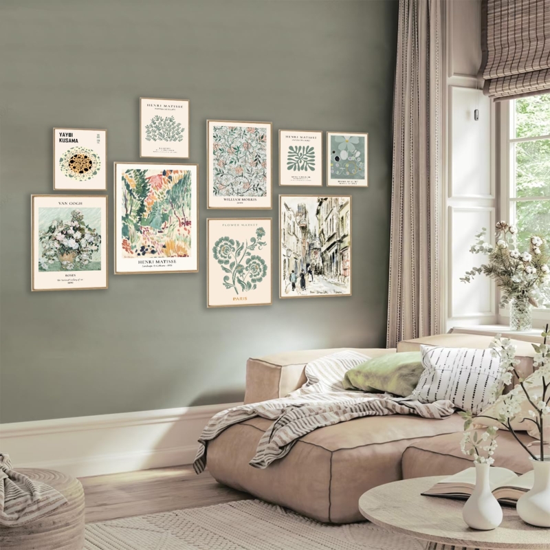 Nine-Piece Wall Art Set: Eclectic Matisse-Inspired Botanical Prints