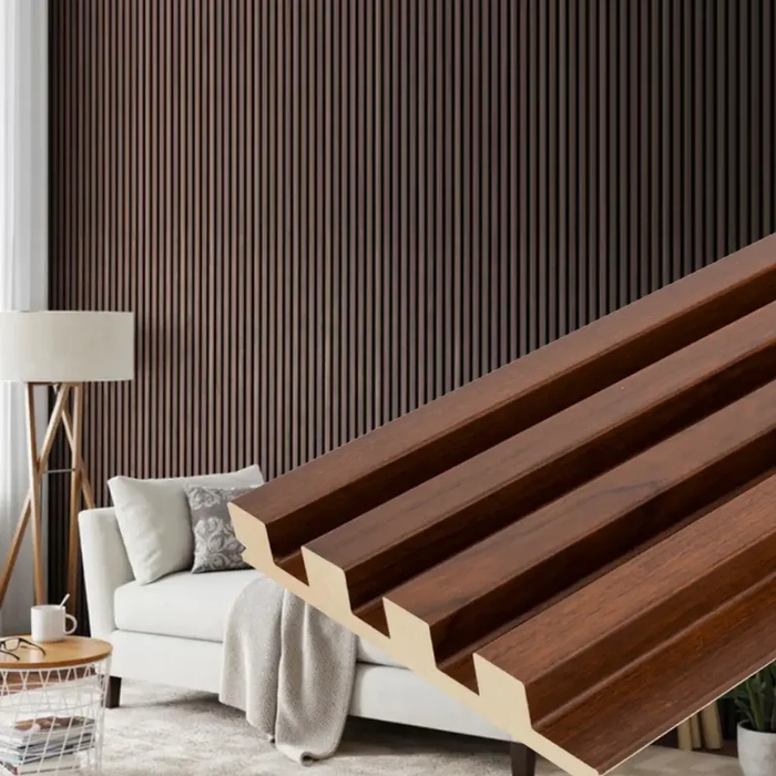 Oak Brown Wood Slat Paneling Scandinavian Accent Wall
