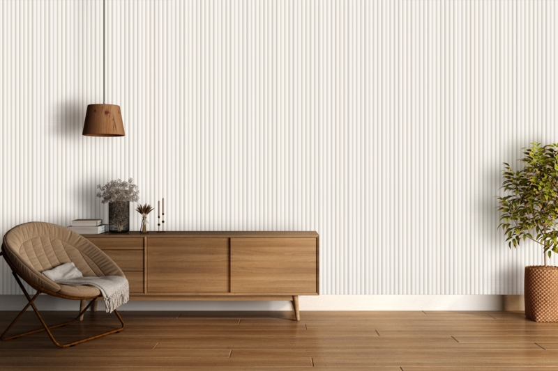 Off-White Ribbed Wall Panel Vertical Slats Tactile Texture