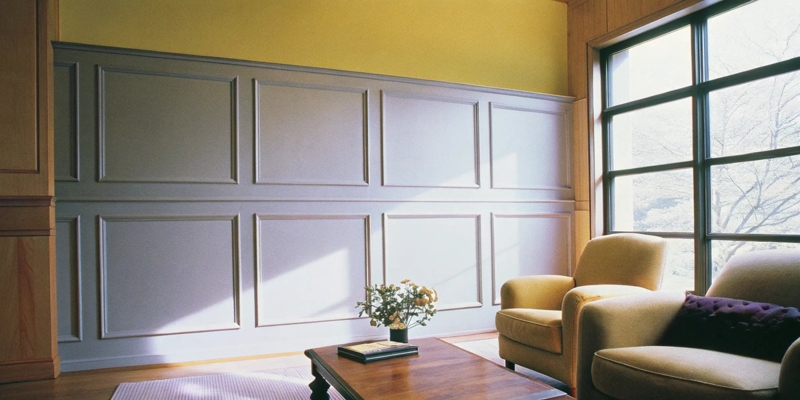 Off-White Shaker Wainscoting Paneling with Arched Doorway View