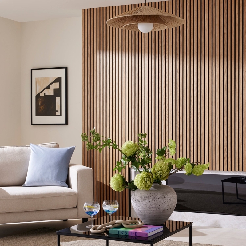 Oiled Oak Wall Panels Linear Slatted Design Modern