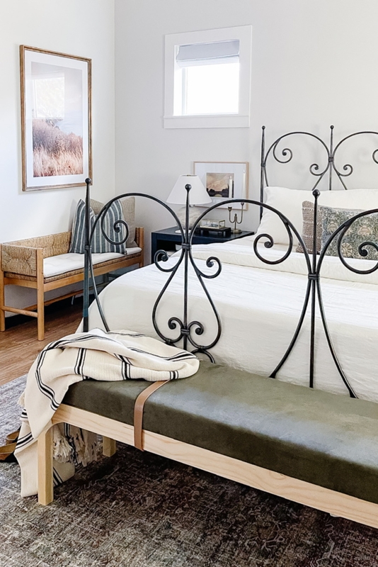 Olive Green Upholstered Bed Bench with Strap Detail