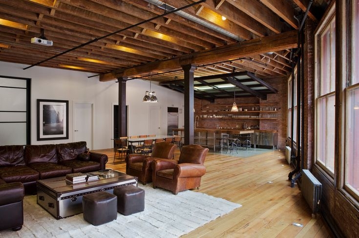 Open Concept Living Room with Exposed Timber Beam Ceiling Ideas